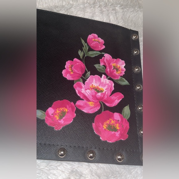 NWT White House Black Market Black Clutch with Pink Floral Design - Picture 4 of 7
